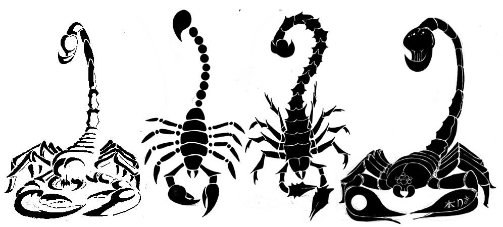 996x450 Black Four Scorpion Tattoo Stencil