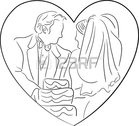 450x407 Simple Drawing Of Bride And Groom In A Heart Shape Royalty Free