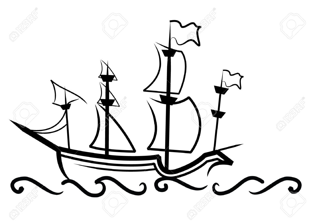 1300x915 Simple Drawing Of An English Great Ship Royalty Free Cliparts
