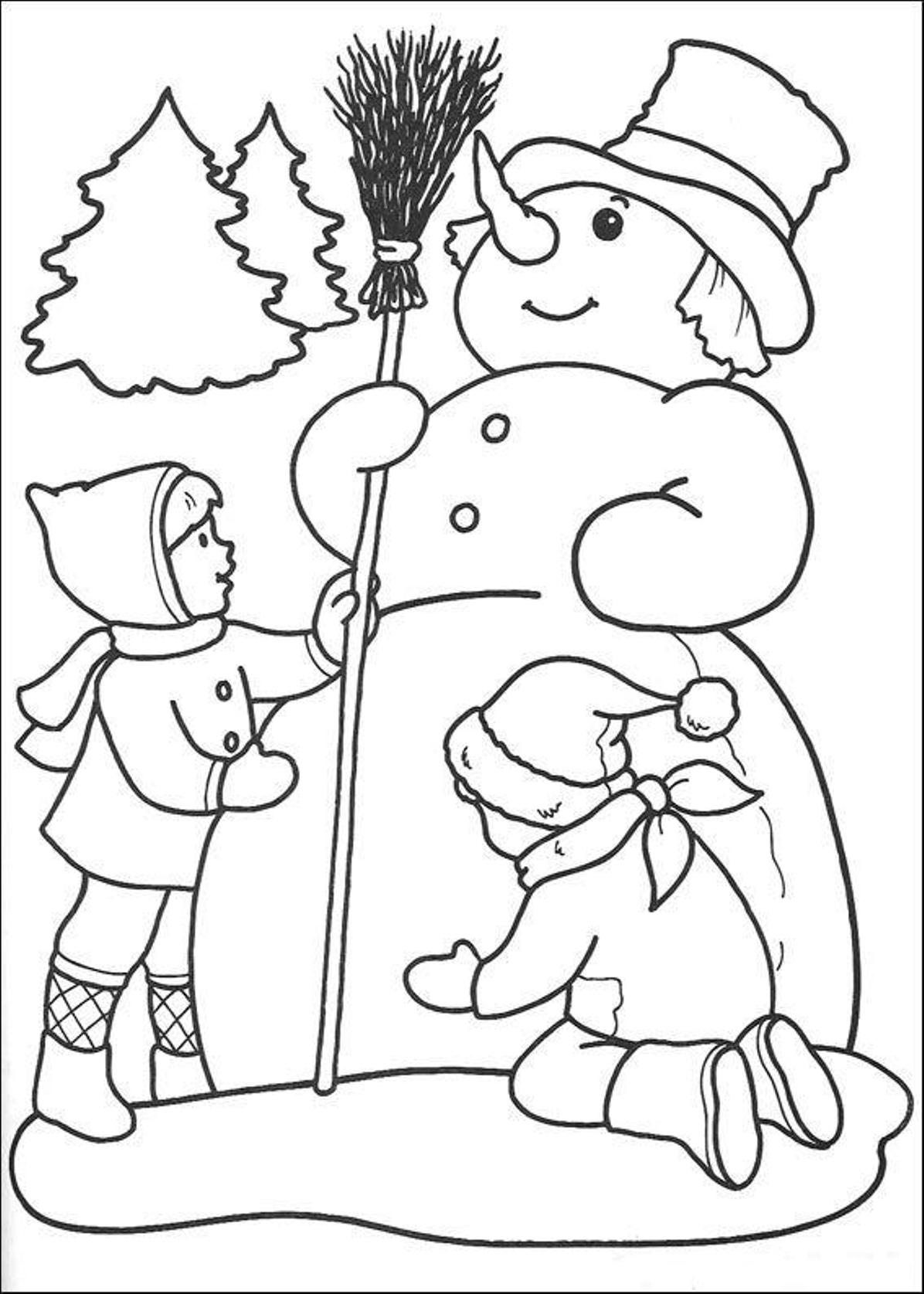 1196x1675 Winter Coloring Page Kids Are Making Snowman Winter Coloring