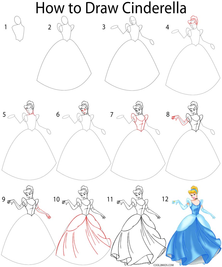 922x1106 How To Draw Cinderella (Step By Step Pictures) Cool2bkids