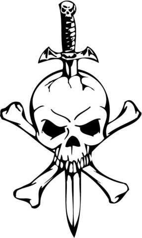 287x480 Skull With A Sword And Two Bones Coloring Page Free Printable