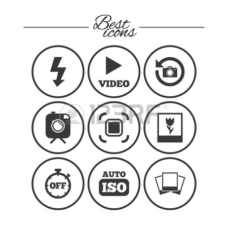 450x450 Photo, Video Icons. Camera, Photos And Frame Signs. Flash, Timer
