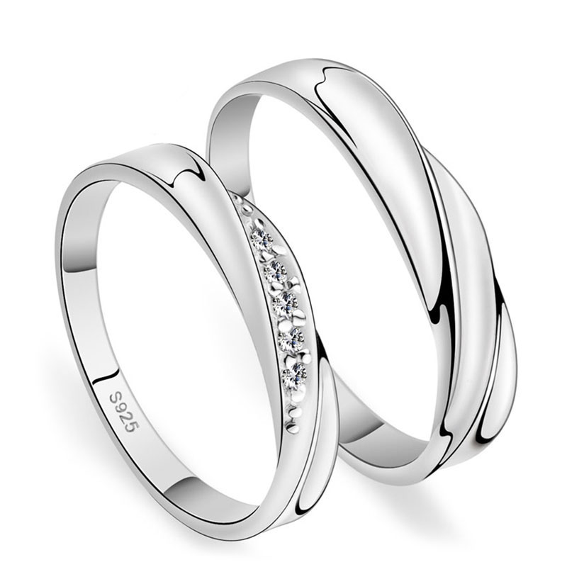 800x800 Simple Wave Promise Rings For Couples, 925 Sterling Silver Wedding