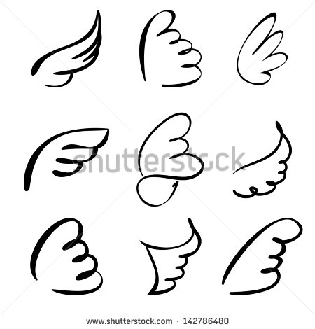 450x470 Wings Sketch Collection Cartoon Vector Illustration Skrzydlato