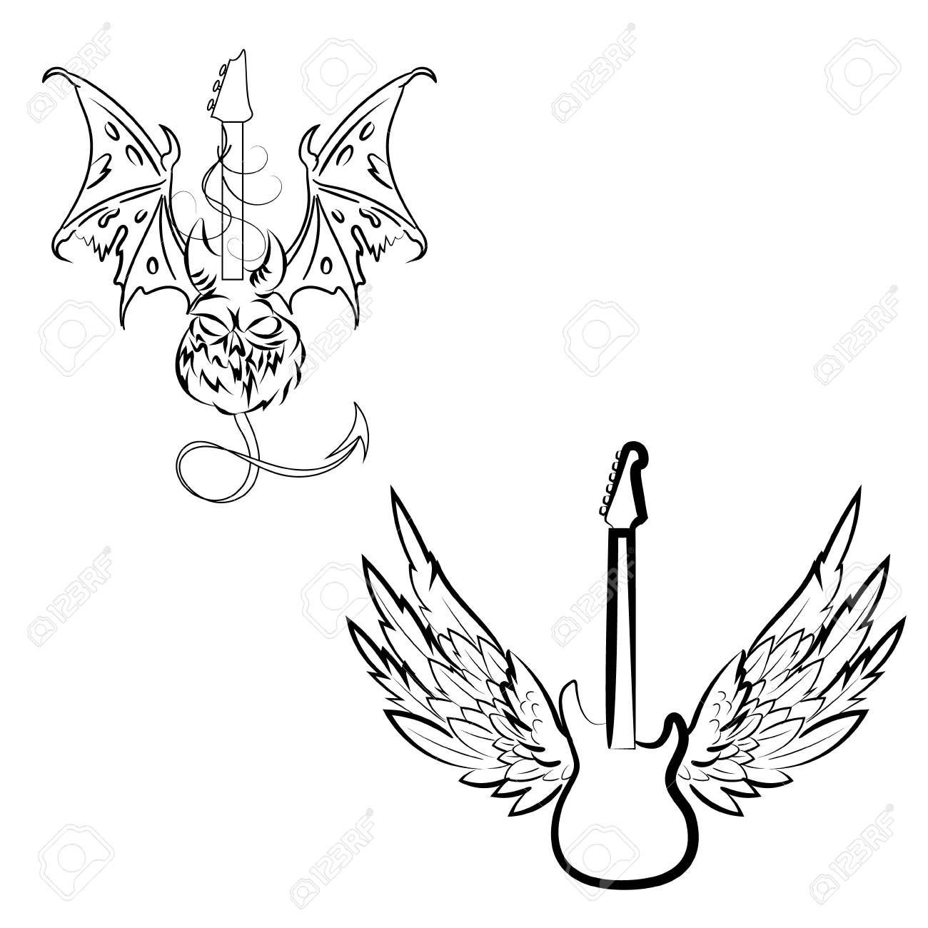 1300x1300 Simple Guitar Logo With Wings Royalty Free Cliparts, Vectors,