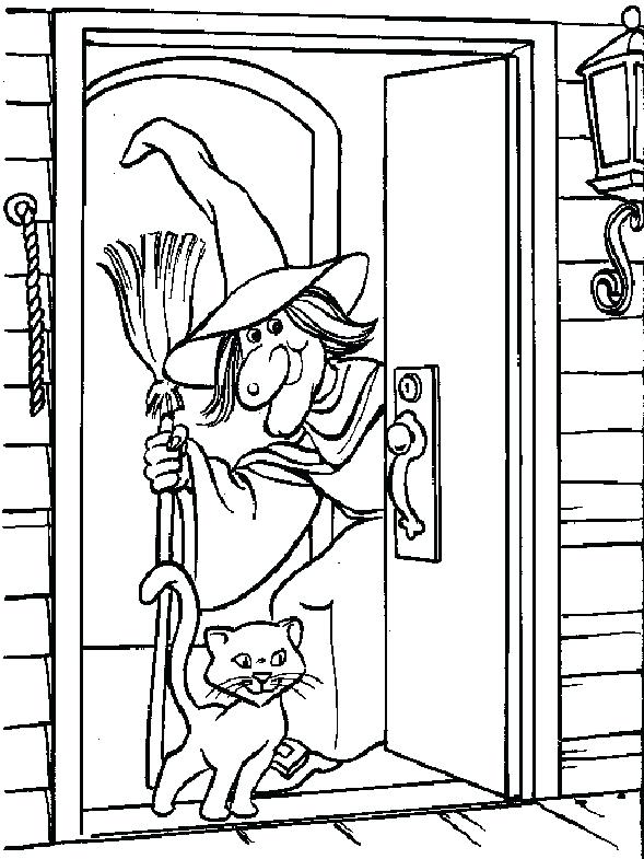 589x785 Halloween Printables Coloring Simple Witch And Cat Coloring Pages