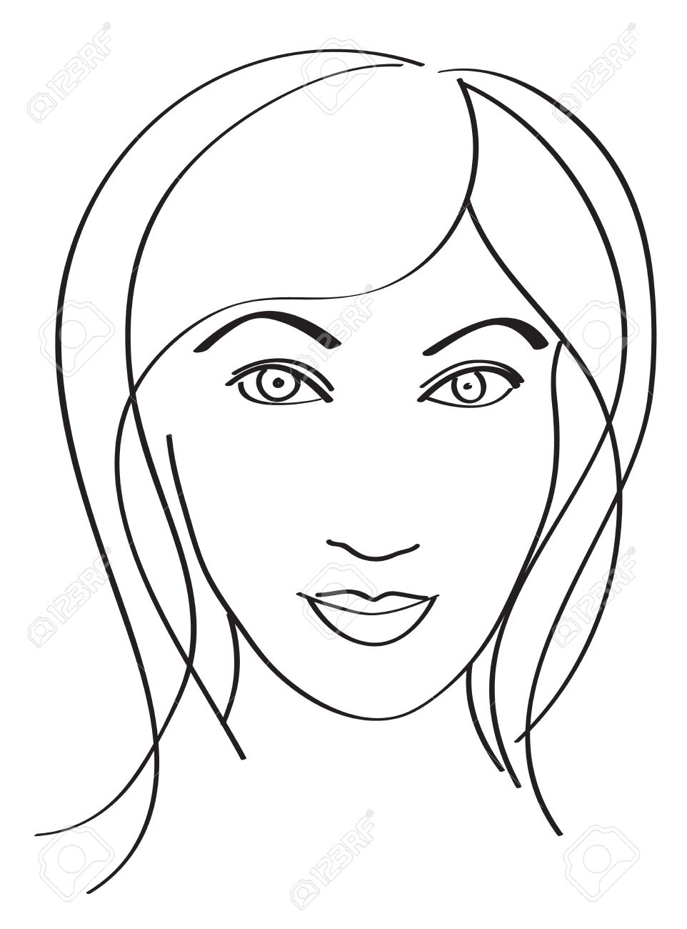 962x1300 Simple Line Drawing Of A Woman Face Royalty Free Cliparts, Vectors