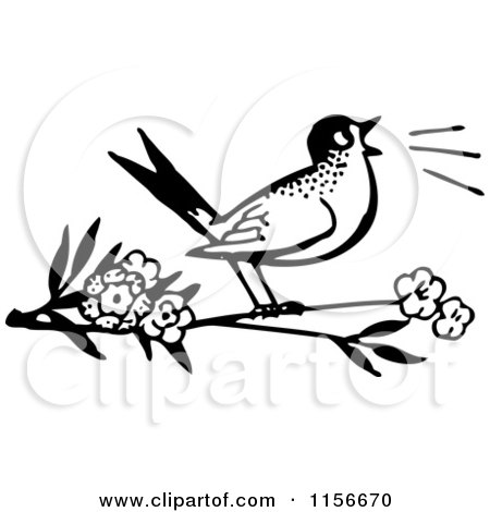 450x470 Clipart Of A Black And White Retro Bird Feeding Chicks A Worm