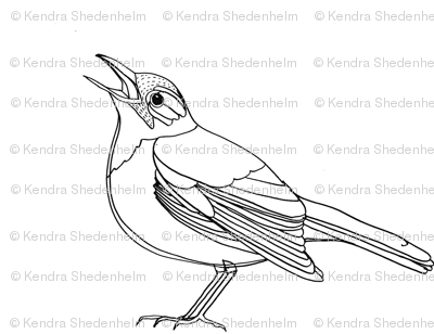 400x308 Singing Bird, Drawing (Black On White) Fabric