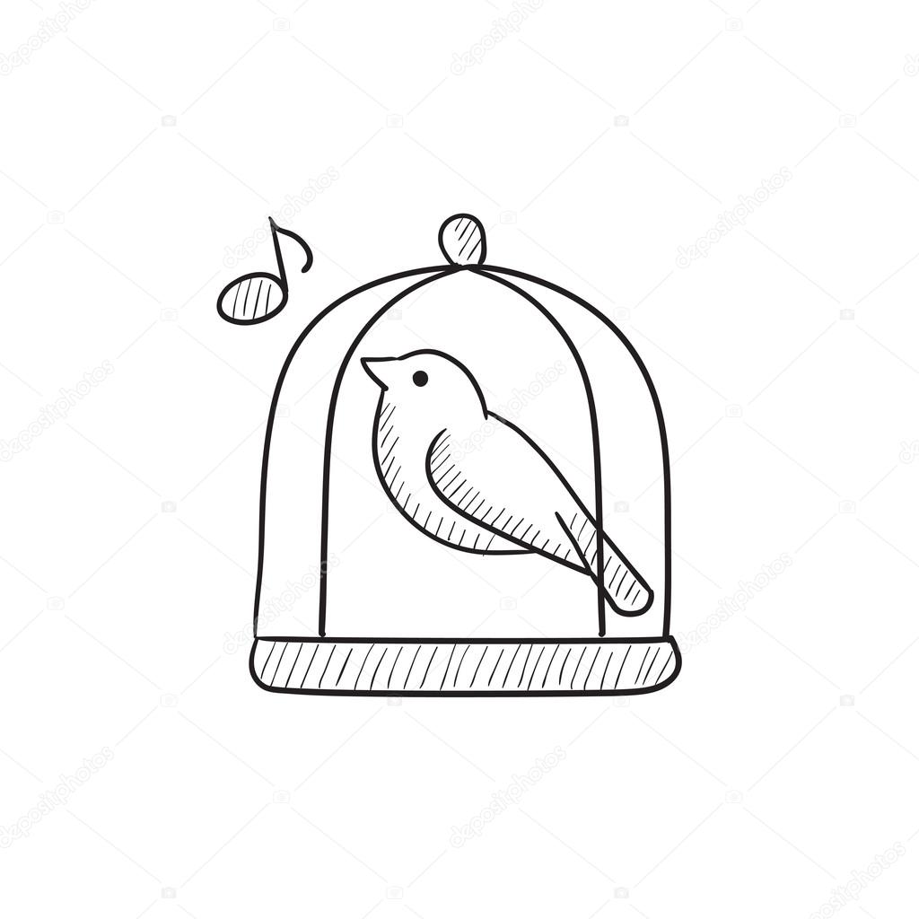 1024x1024 Bird Singing In Cage Sketch Icon. Stock Vector Rastudio