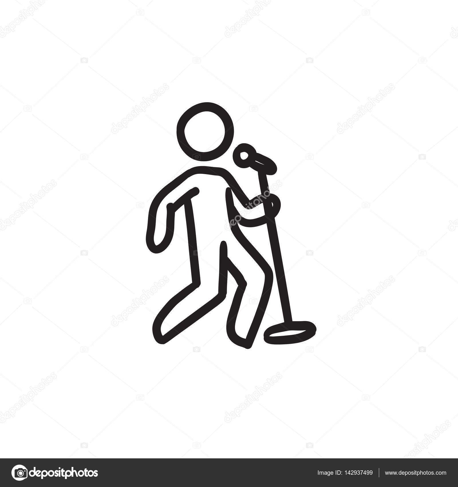 1600x1700 Man Singing With Microphone Sketch Icon. Stock Vector Rastudio
