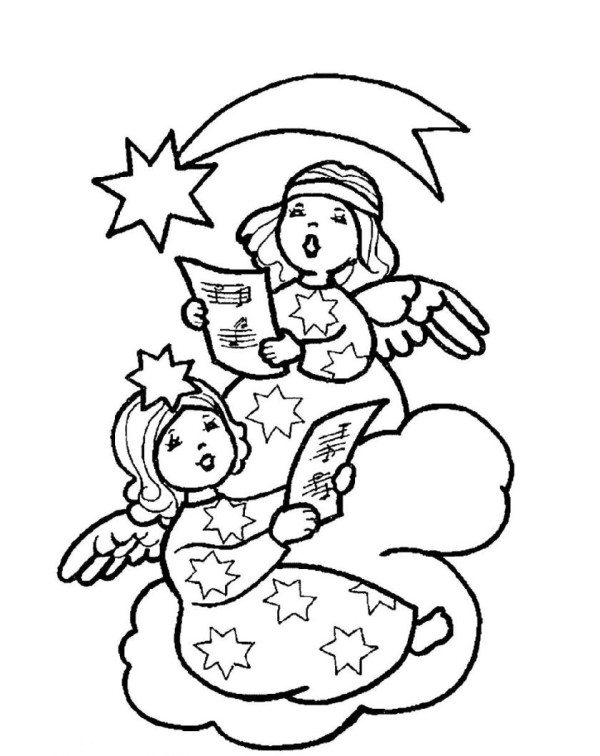 600x756 Two Christmas Angel Singing Christmas Song Coloring Pages