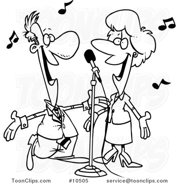 581x600 Cartoon Black And White Line Drawing Of A Couple Singing