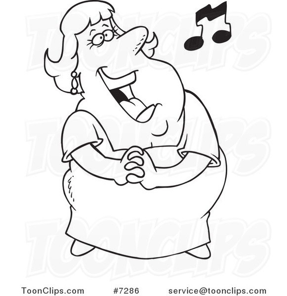 581x600 Cartoon Black And White Line Drawing Of A Fat Lady Singing