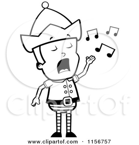 450x470 Cartoon Clipart Of A Black And White Christmas Elf Man Singing