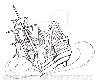 400x343 Pirate Ship Tattoo By Metacharis