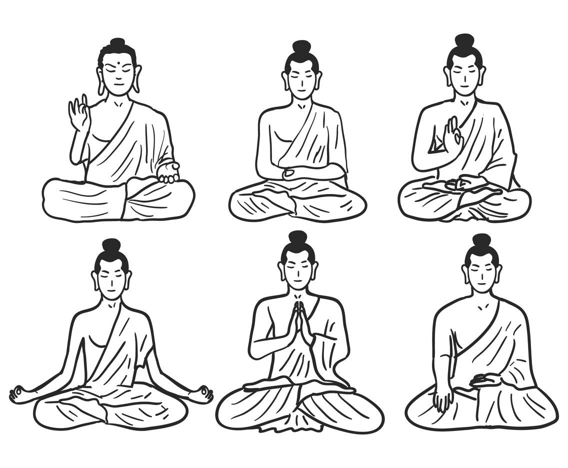 1136x936 Buddhist Pose Sketch Vector Set Vector Art Amp Graphics