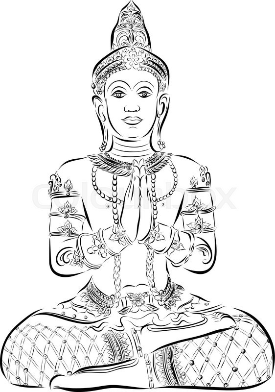562x800 Sitting Buddha. Vector Illustration. Black Outlines Isolated