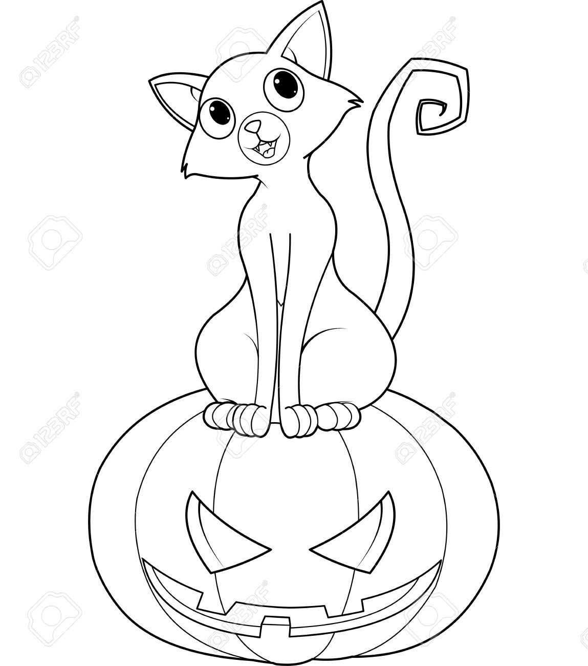 1149x1300 Marvelous Cat Sitting On Halloween Pumpkin Coloring Page Royalty
