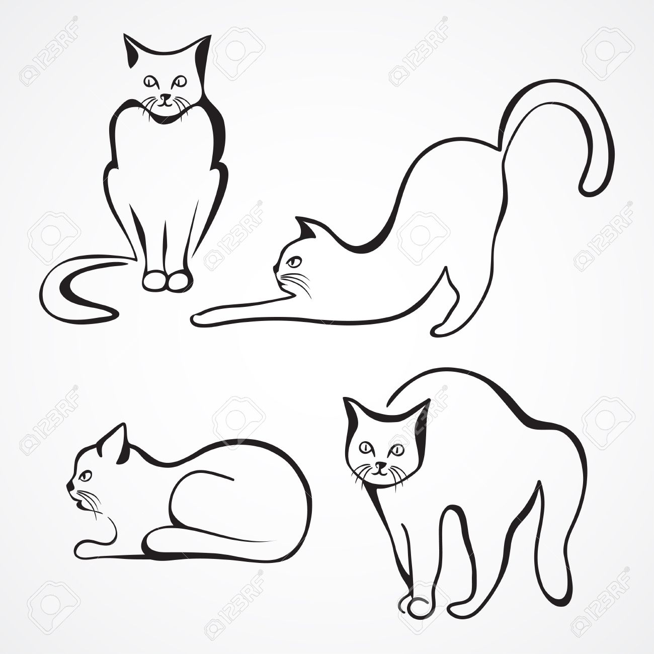 1300x1300 Collection Of Various Cat Silhouettes. Sitting Cat, Lying Cat