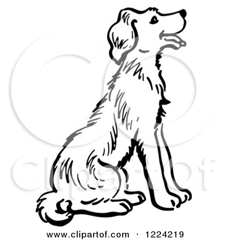 450x470 Clipart Of A Black And White Happy Sitting Dog