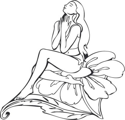 480x461 Fairy Girl Sitting On A Flower Coloring Page Free Printable
