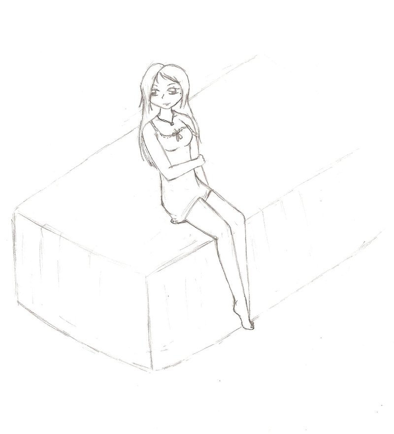 800x880 Girl Sitting Her Bed By Wolfofstorm