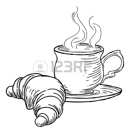 438x450 Cup Of Tea And Croissant Vintage Retro Style Royalty Free Cliparts