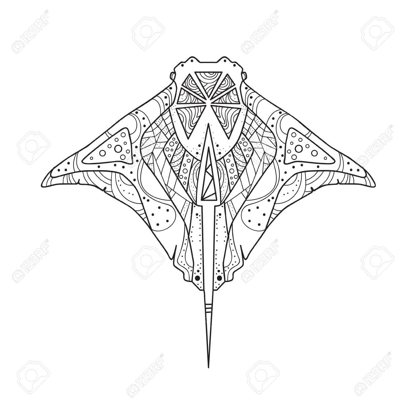 1300x1300 Skate Hand Drawing Zentangle Fish Isolated Vector Illustration