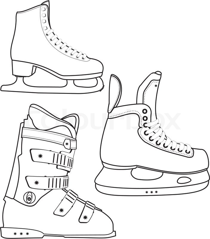 704x800 Contour Of The Sports Lady's And Man's Hockey Skates And Ski Boot