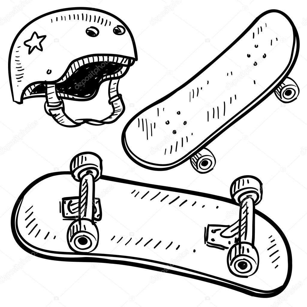 1024x1024 Skateboard Equipment Sketch Stock Vector Lhfgraphics