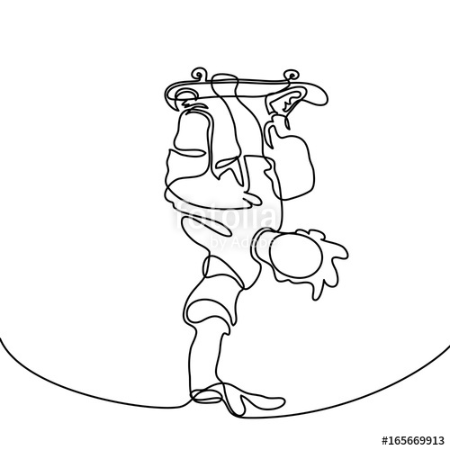 500x500 Continuous Line Drawing. Boy Riding A Skateboard. Vector