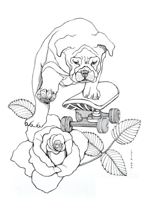 500x703 Bulldog Skateboard Drawing Tumblr