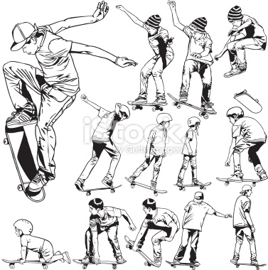 377x380 A Lot Of Skateboarding Drawings Draw, Vector Art And Illustrators