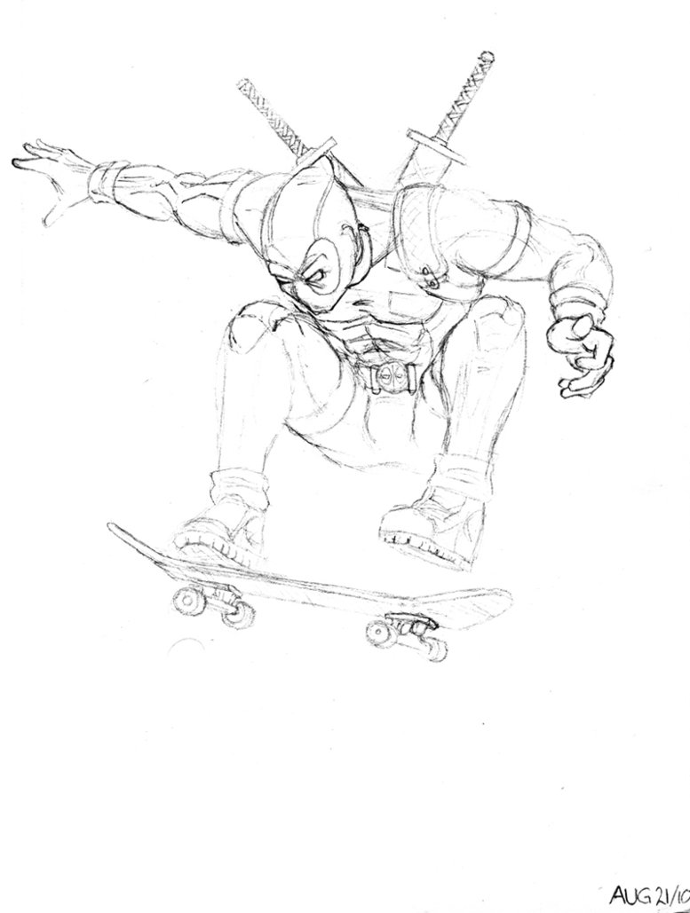 777x1029 Deadpool Skateboarding Sketch By The Great Geraldo