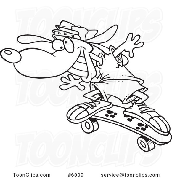 581x600 Cartoon Black And White Line Drawing Of A Skateboarding Dog