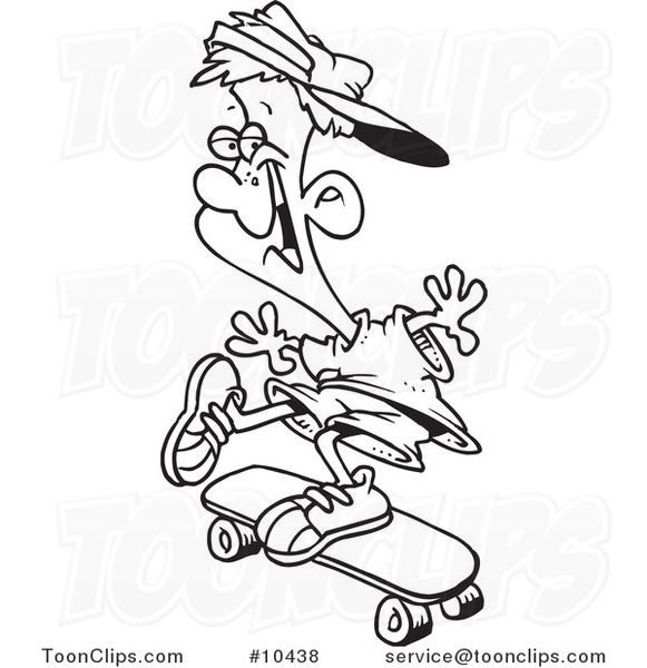 581x600 Cartoon Black And White Line Drawing Of A Skater Boy