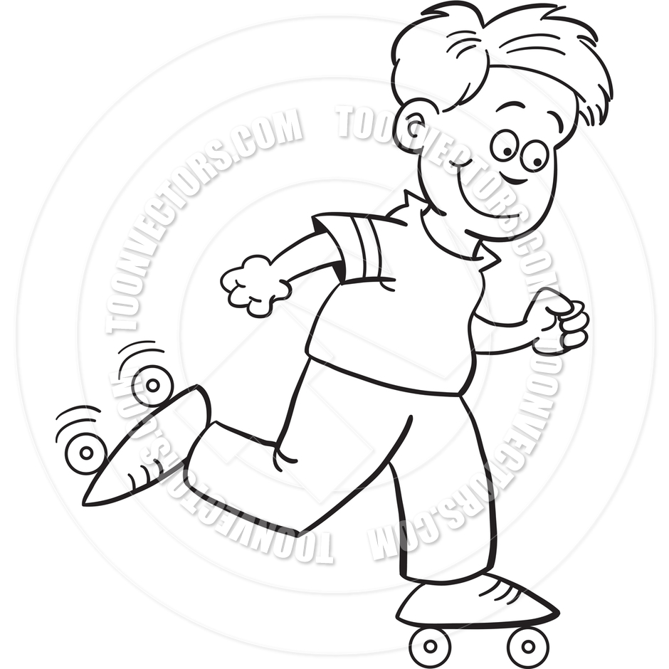 940x940 Cartoon Roller Skate Boy (Black And White Line Art) By Kenbenner