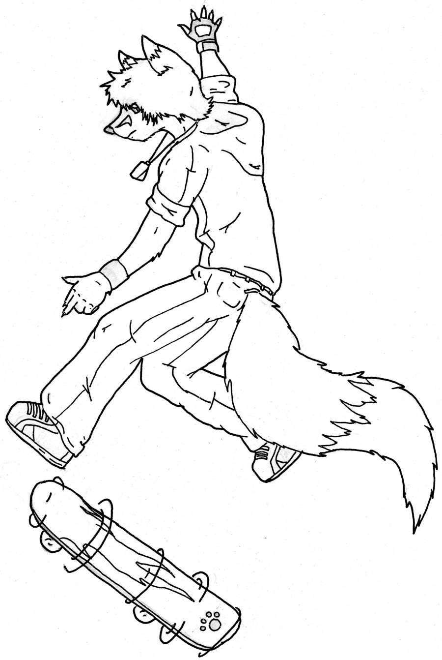 900x1342 Furry Skater 2 Inked By Foxraver