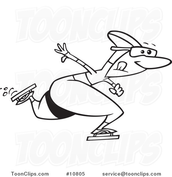 581x600 Cartoon Black And White Line Drawing Of A Speed Skater