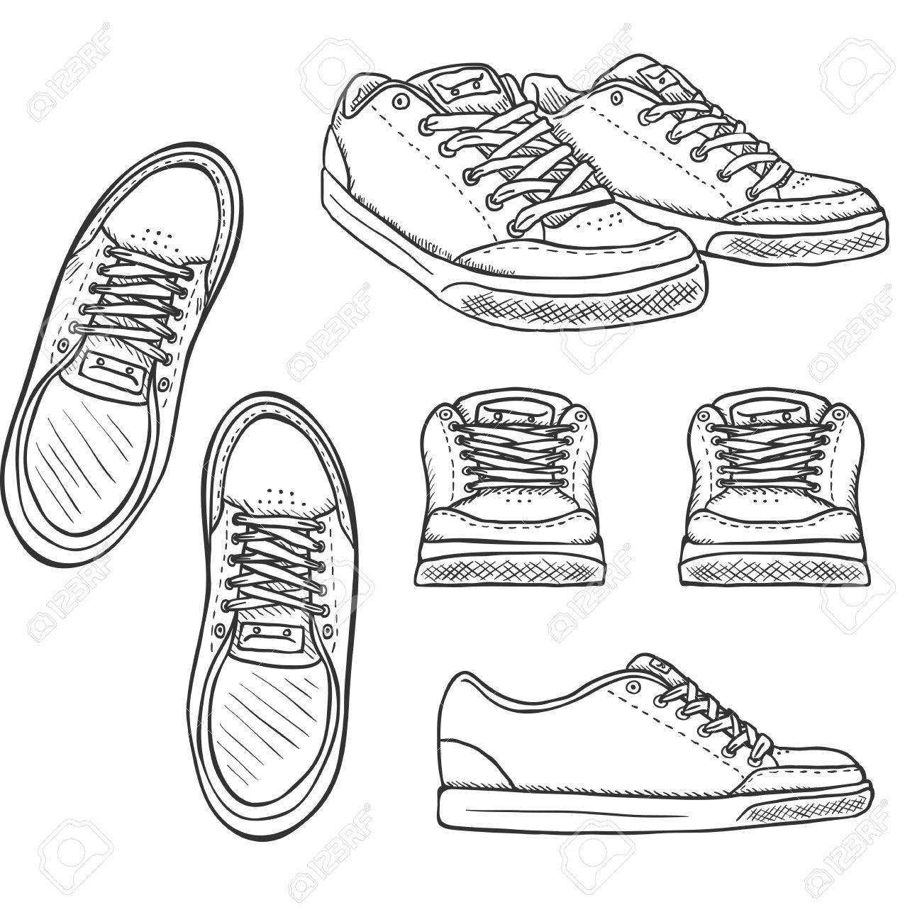 1300x1300 Vector Set Of Sketch Skaters Shoes. Top, Side And Front Views