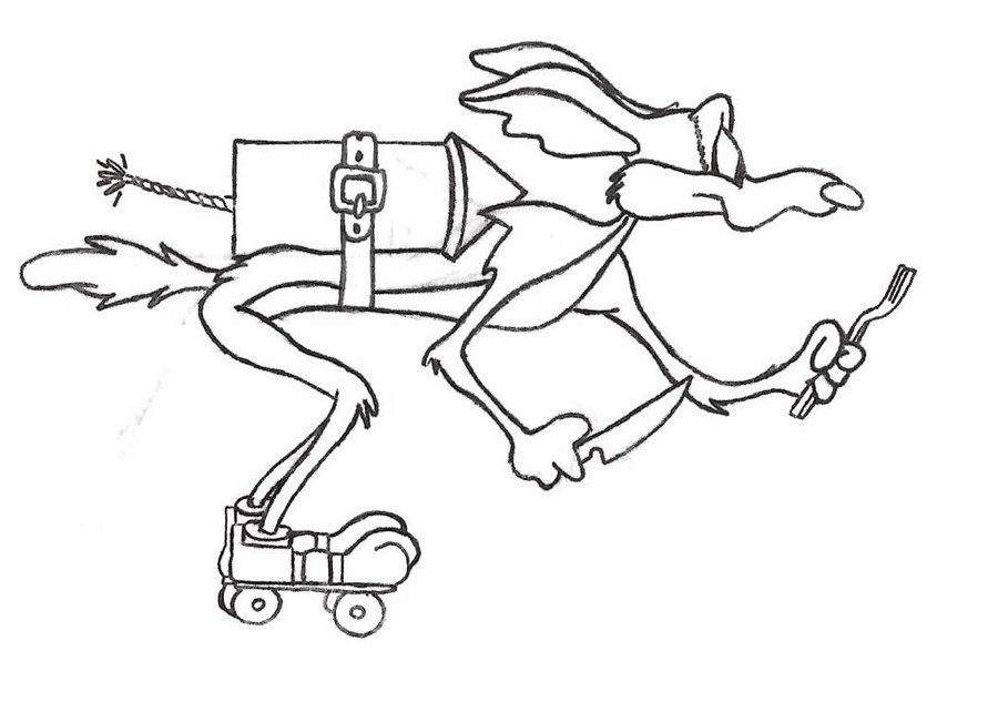 900x633 Wile E. Coyote Skates With Rocket By Discosuperfreak