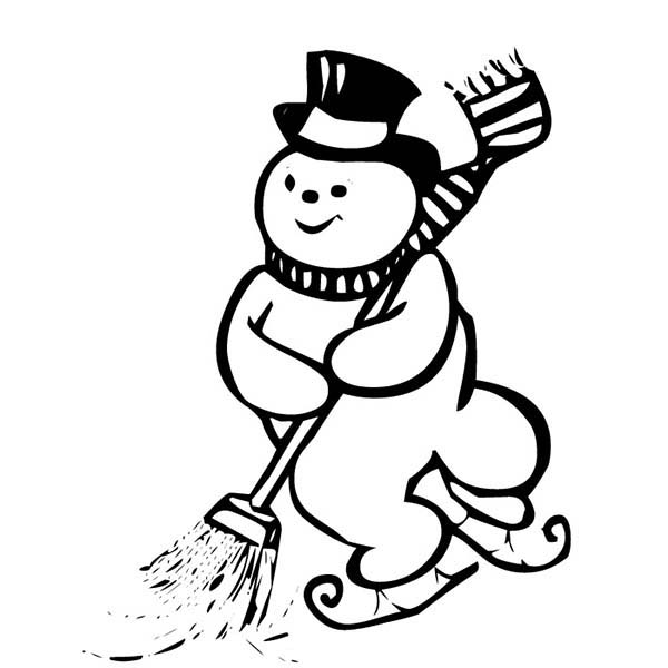 600x600 Ice Skating Snowman While Cleaning The Street Coloring Page