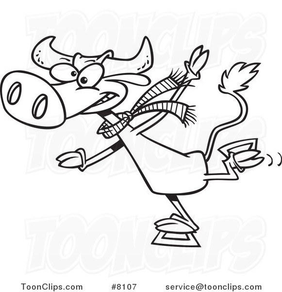 581x600 Cartoon Black And White Line Drawing Of A Cow Ice Skating