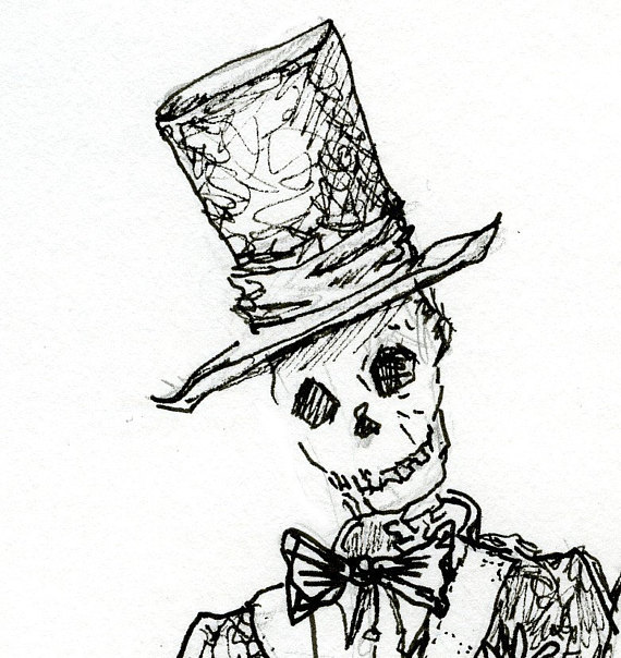 570x604 Skeleton Wedding Pen And Ink Drawing Halloween Wedding