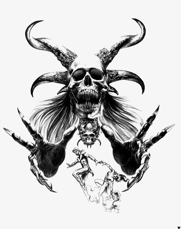 630x794 Skull Monster Painted Line Drawing Fig., Cranial Skeleton