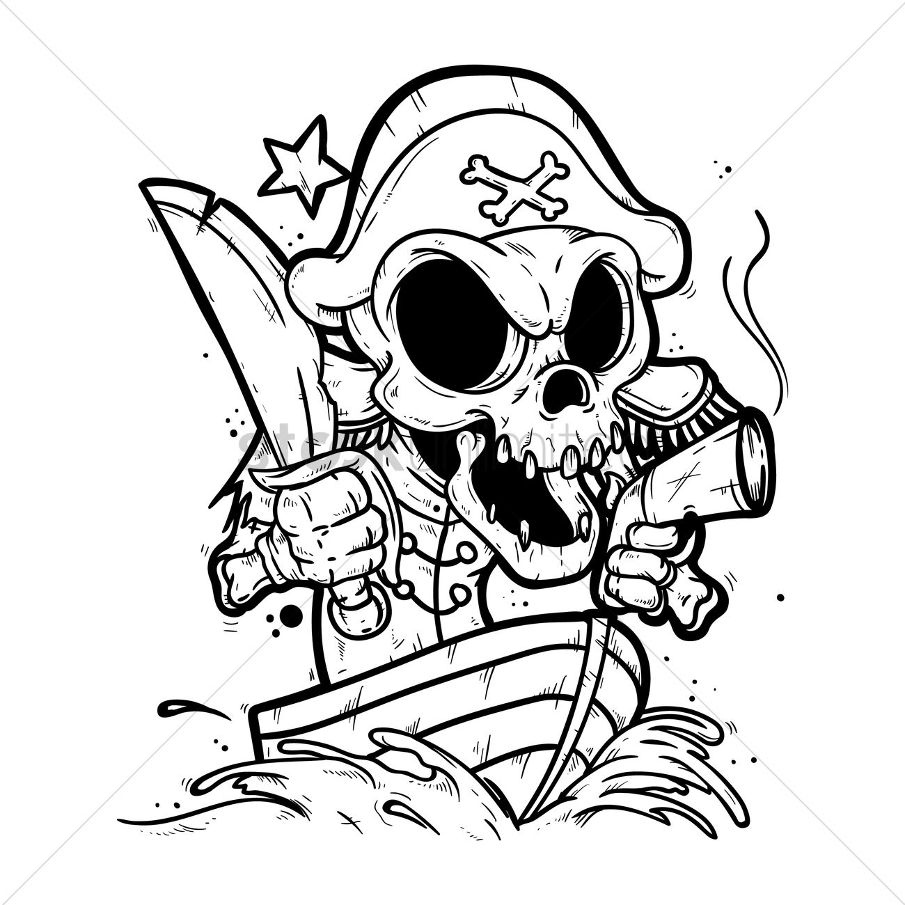 1300x1300 Skeleton Pirate In A Boat Vector Image