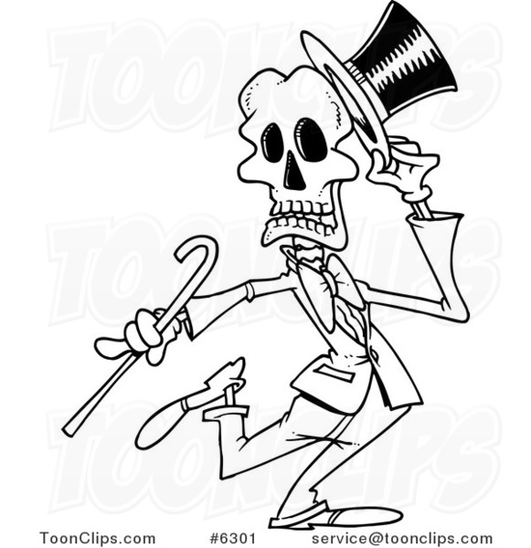 581x600 Cartoon Black And White Line Drawing Of A Dancing Skeleton