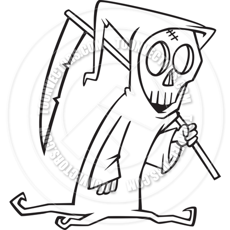 460x460 Cartoon Grim Reaper Skeleton (Black Amp White Line Art) By Ron